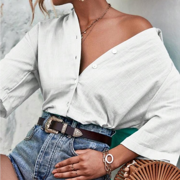 Classic Side Slit Button Down Semi Sheer Shirt Top Blouse - Picture 1 of 5